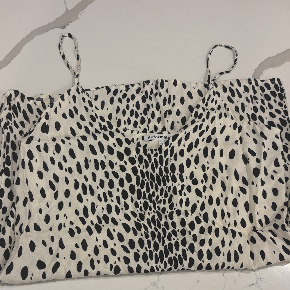 Reformation Black and Cream Patterned Top